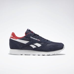 Reebok Classic Leather Turnschuhe Herren - Navy/Rot/Weiß - DE 036-YZL